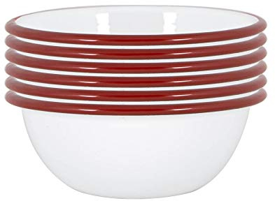 Argon Tableware Weiße Emailleschalen - 16cm - Rot - Pack Von 6