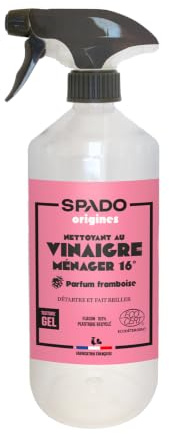 SPADO Origines – Vinaigre ménager – Gel vinaigre blanc – Détartre & fait briller – 16° – Ingrédients d’origine naturelle – Parfum framboise naturel – ECOCERT – 750 ml – Fabrication française
