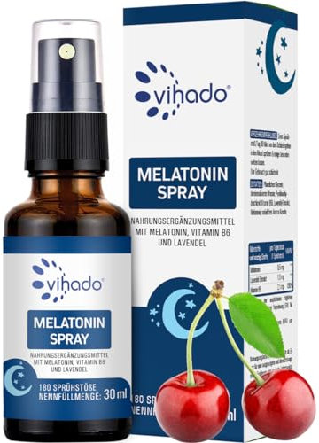 Vihado Melatonin Spray - Premium: Bis zu 5-fach höher dosiert - 180 Tage Vorrat - Melatonin Spray hochdosiert mit Lavendel ohne Alkohol - vegan, 30 ml