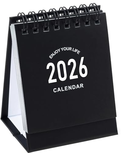 Mini Tischkalender 2025 – läuft ab sofort bis Juni 2026, kleiner Stehtischkalender mit Aufklebern für Home Office Schule (Mini Schwarz)