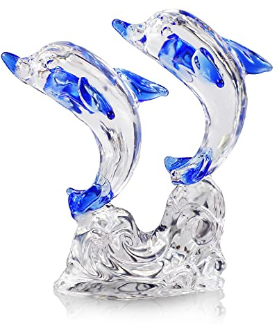 H&D HYALINE & DORA Figurine de Dauphins en Cristal, décoration d'animaux Marins en Verre, Animaux en Cristal, à Collectionner pour Les Tout-Petits, Les Enfants, Les Anniversaires, Le Bureau (Bleu)