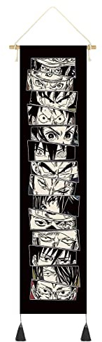 Rollbild mit berühmten Anime & Manga Charakteren | u.a. mit Puma D. Ace, Naruto, Son Goku, Monkey D. Ruffy, Tanjiro Kamado, Piccolo und viele mehr | Kakemono aus Stoff 142x33cm | Inkl. Haken