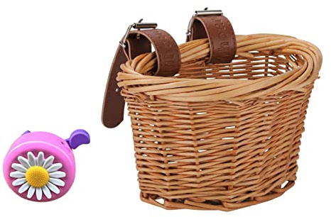 leryveo Cestino Bici Anteriore | Cestino Toto Rettangolare Intrecciato Biciclette,Manubrio per Bici per Bambini Cestino in Vimini Stelle filanti per Bici Campanello e Adesivi, Decorazione Anteriore