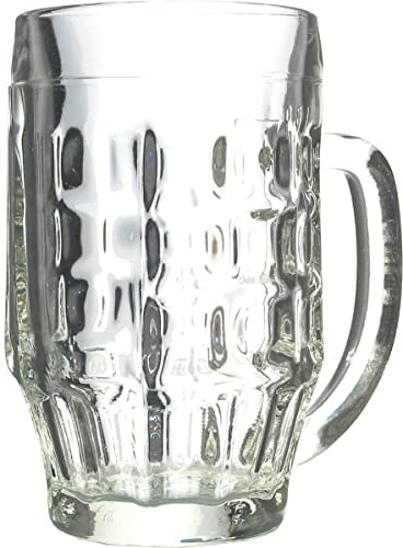 6 Bierseidel Bierkrüge aus Glas Biergläser mit Henkel, mit Dekorschild, 0,4 Liter geeicht mit Füllstrich