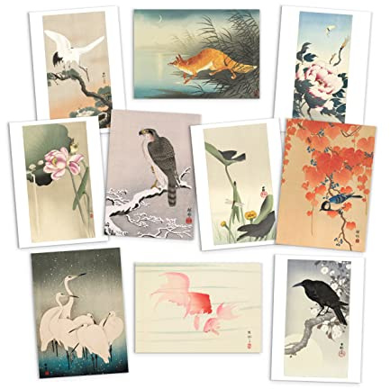 Japansk Ukiyo-e konst vykort set med 10 – vykortspaket träblock tryck kort Ohara Shoson