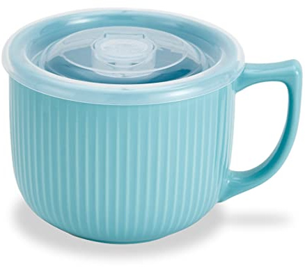 Hoilse Keramik-Suppenschüssel mit Griff, 907.2 g – Mikrowellen-Ramenschüssel mit Deckel, Suppentassen & Tassen für Müsli, Haferflocken, Ramen, Instant-Nudeln, Suppenbehälter mit Deckel – (blau)