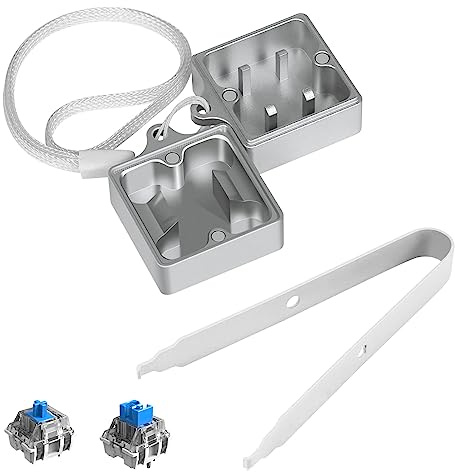 LexonElec Schalteröffner-Set, Schalter Abzieher, Switch Opener aus Aluminium für Cherry MX/Gateron/Kailh Box/Outemu/Akko und Panda Switches Mechanische Gaming-Tastatur mit Metallmagnet - Silber/Weiß