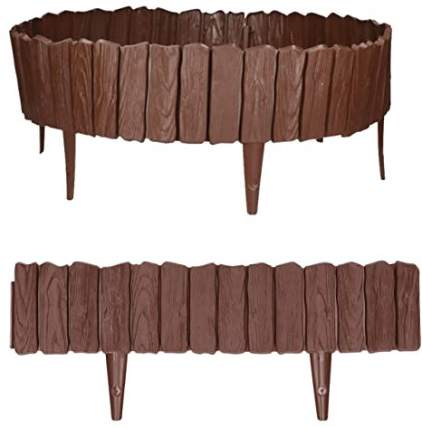 GARDENIX 2.3m Holzoptik Rasenkante Kunststoff 4 Module - Beetumrandung Garten, Beeteinfassung Braun, Beetbegrenzung, Flexible Blumenbeet Umrandung, Beetzaun, Gartenpalisade Holz, Beetkanten