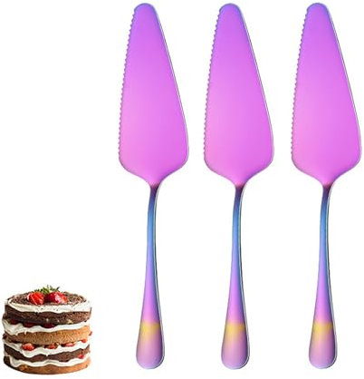 Qishing Lot de 3 pelles à tarte arc-en-ciel en acier inoxydable pour pizza, pâtisserie, fromage, bord dentelé avec poignée carrée (22,7 cm de long)