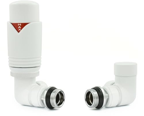 Hot Flow | Marella 3 Moderna válvula termostática de radiador TRV con bloqueo protector (todo blanco)