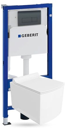 Lavita Duofix Basic Vorwandelement + Wand Tiefspül WC Fago Weiß Spülrandlos + WC Sitz + Bedienplatte Delta 25 Schwarzer Knopf Komplettset Unterputz Spülkasten Toilette Komplett Sett WC