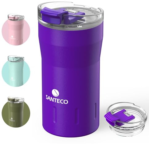 SANTECO Thermobecher- Isolierbecher, Edelstahl Travel Mug, 350ml & 500ml Vakuum auslaufsicher Reisebecher mit Deckel, Autobecher, doppelwandig isoliert für Wasser/Kaffee/Tee (Violett, 350ml)