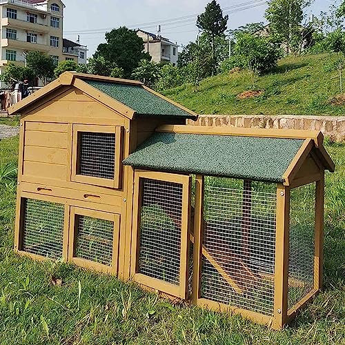 Hühnerstall und -auslauf, 2-stöckiger Hühnerstall aus Holz mit Nistkasten, Kaninchenkäfig mit Rampe, Kaninchenauslauf, ausziehbares Tablett für draußen