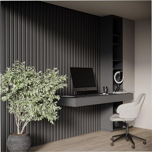 Lot de 20 bandes murales à lattes acoustiques | Largeur de bande 5 cm | Décoration murale | Panneaux décoratifs en bois (HDF) pour home cinéma, mur TV, podcasts [Noir, LAMELA-5]