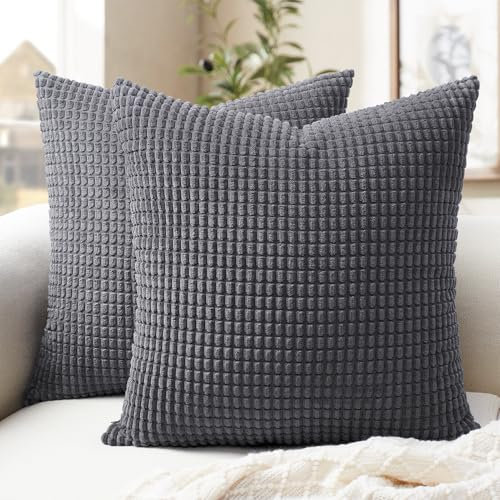 Softalker Kissenhüllen 40x40 dunkle Grau 2er Set Cord weiche Kissenbezüge mit Muster Sofakissen Dekokissen Couchkissen Zierkissen Deko für Sofa Wohnzimmer Schlafzimmer Büro Winter Herbst Weihnachten