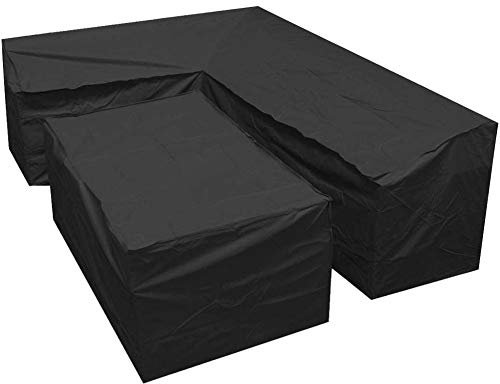 2PCS Housse Protection Canape d'angle Extérieur en Forme V/L, Housse de protection pour meubles de jardin, Couverture Canape d'angle Exterieur Anti-UV/Pluie, Noir(Size:215*215*87cm+155*95*68cm)