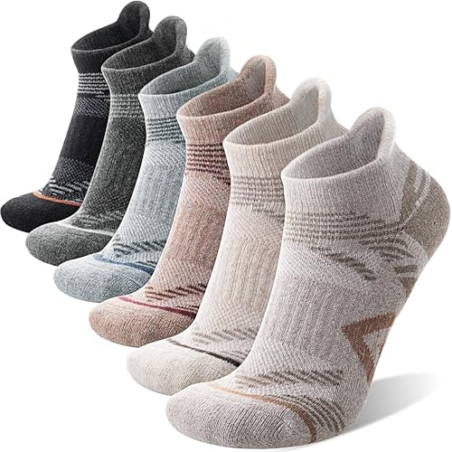 ANTSANG 6 Pares Calcetines Tobillo Lana Merino Senderismo Carrera Gruesos Acolchados Transpirables Hombre Mujer(Marrón/gris/negro,42-46)