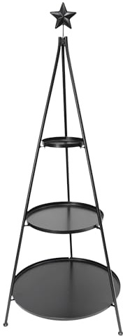 FRANK FLECHTWAREN Etagere Klassik, Metall, Mattschwarz Ø 55 x 141 cm, 3 Ablageböden Vielseitig Einsetzbar durch Entnehmbare Sternenspitze, wiederverwendbar, Elegantes Design