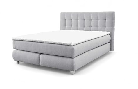 FURNISTAR Echtes Boxspringbett Blake mit Pocketmatratze und Bonellmatratze Familienbett mit Topper und Taschenmatratze Bett mit 2 Matratzen Polsterbett Schlafzimmer (160x200, Hellgrau)