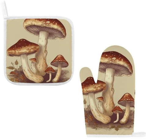 Guanti da forno e presine vintage commestibili a forma di funghi, guanti isolanti, resistenti al calore, presine per cucina, cottura al forno, grigliate (set da 2 pezzi)