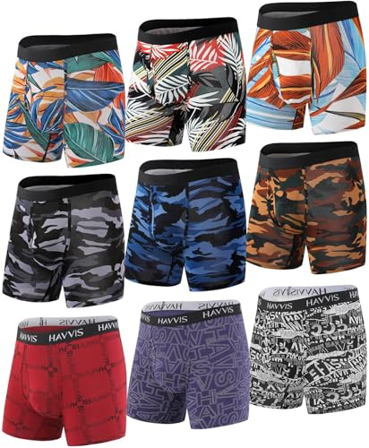 HAVVIS Mens Boxers Super Soft Bamboo Boxer Shorts Long Leg Anti Chafing Underwear with Fly Boxer Briefs Multipack (UK, Alpha, L, Regular, Regular, A02-9 Pack)