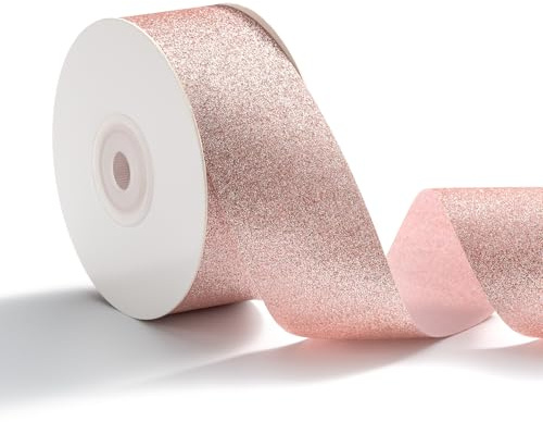 AOKSUNOVA Band roséguld brett glitter presentband bröllop metallisk presentband glänsande glitterband 3,8 cm x 22,8 m