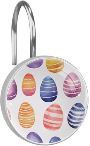 12 ganci per tenda da doccia ad anello per bagno, acquerello, con superficie in vetro, per uova di Pasqua, antiruggine, per bagno, camera dei bambini