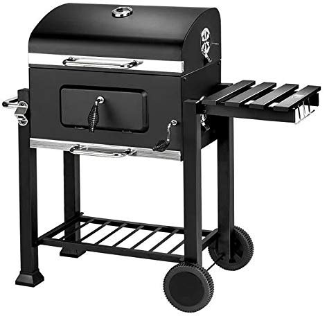 Barbecue a carbonella, barbecue portatile con coperchio, indicatore di temperatura, tavolini e ruote, per giardino, picnic, feste, campeggio, cucina-107 * 115 * 68cm