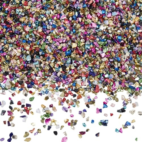 SUNNYCLUE 1 låda 150 g små trasiga glaskrossade kristaller storpack färgglada oregelbundna tjocka metalliska strössel flingor glitter dekor bitar chip för nagelkonst vas fyllning epoxi