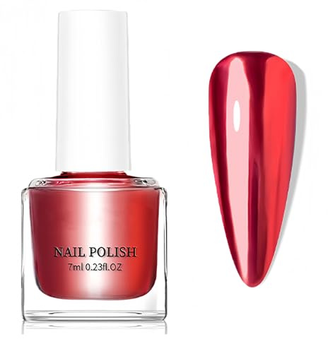 Metallic Nail Polish - Red Metal Nail Varnish - Mirror Effect Red 3D Chrome Nail Varnish - Quick Drying & Long Lasting Nail Varnish - No UV Needed Holographic Nail Polish for Women DIY Manicure