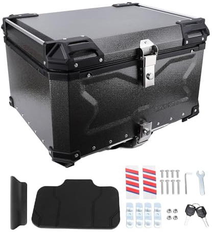 aqxreight 85L Motorcycle Top Case with Security Lock Waterproofing Aluminum Alloy Quick Release Trunk Top Box for Helmet Luggage