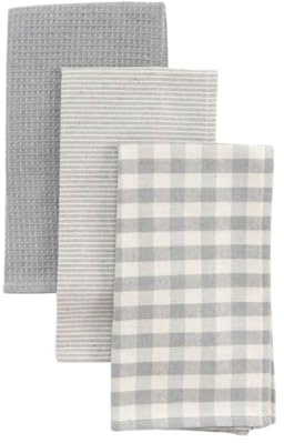 DAMDAM GO Paño de Cocina, Absorbente y Resistente, Diseño Elegante para Cocina, Juego de Trapos Suaves, 50 x 50 cm, Pack 3 Unidades (Gris)
