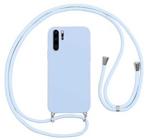 Vauki handyband Hülle für Huawei P30 Pro HandyHülle mit Band zum Umhängen Stoßfest Silikon Schutzhülle mit Band Abnehmbar,Ultra Dünn Necklace Lanyard Weich Case für Huawei P30 Pro,Blau