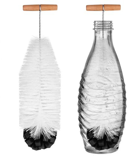 Goupillon de 35 cm Compatible avec Les Bouteilles en Verre Sodastream, Poils Durs et Éponge Douce, sans Rayures pour Enlever La Saleté Tenace, Ajustement Parfait avec Bouteille de Soda (Noire)
