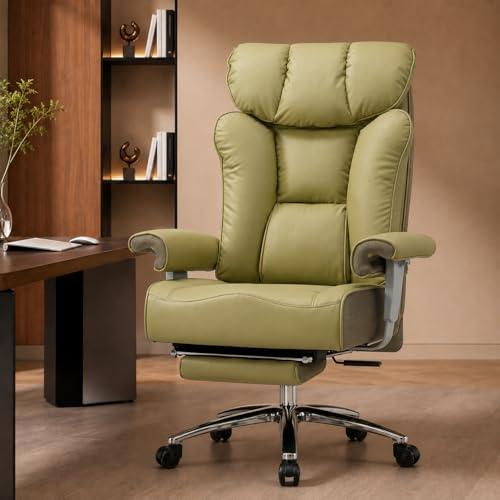 Efomao skrivbordsstol, ergonomisk kontorsstol med justerbart nackstöd och ländryggsstöd, datorstol med PU-läderrygg för hemmakontor eller gaming (3060EU-OLIVE GREEN2)