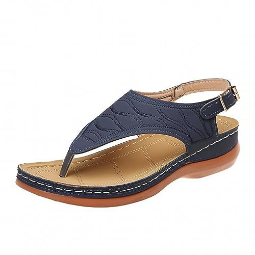 Toe Sandals, Women's Leather Platform Sandals, Women's Elegant Toe Separator, Open Toe, Breathable Flip Flop, Lightweight Women's Shoes, Soft Footbed, Toe Post Sandals, Flip Flops, Summer Shoes, blue