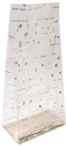 Ideen mit Herz Blockbodenbeutel | Folien-Druck gold | elegante Geschenk-Verpackung | Keks-Tüte | lebensmittelecht | 16 cm x 10 cm, 35,5 cm | 30 Stück (Frohe Ostern)