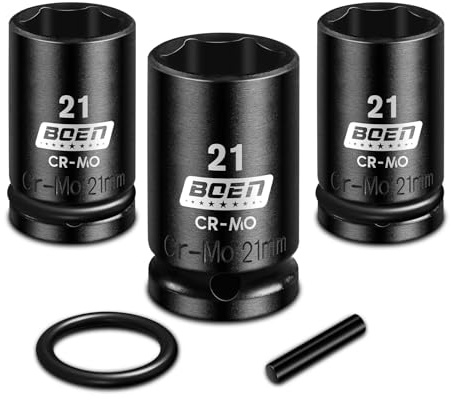 Mr.wintek 3-Piece 21mm Scaffolding Impact Socket 1/2 Drive with Retaining Pin & O-Ring, 6 Point Design and 52mm Length Socket, Cr-Mo Steel for Scaffolding Coupler and Pipe Clamps