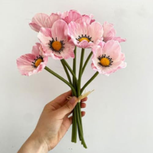 Flores artificiales de amapola falsas, 10 piezas de flores artificiales de seda, flores de látex falsas de poliuretano que no se decoloran para cocina, mesa, centro de mesa, boda, vacaciones, ramo de