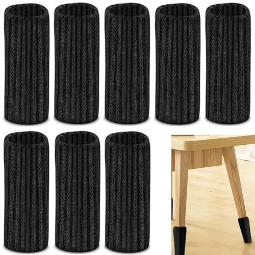 8 Stück Stuhlsocken, gestrickte Möbelfüße und Stuhlbeinschoner mit Filz-Pads, antirutschend und schallisoliert, zum Schutz von Boden und Möbeln vor Kratzern und Geräuschen(Schwarz)