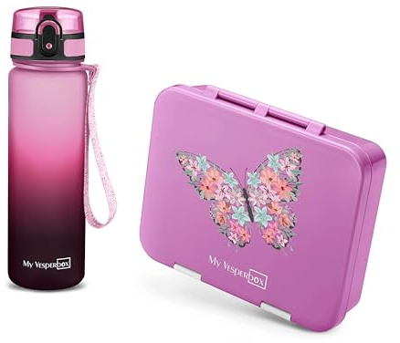 My Vesperbox Jin Set – Bento Box & Trinkflasche 500 ml – Lunchbox mit variablen Fächern – Brotdose für Kinder – auslaufsicher, BPA-frei – ideal für Schule & Kindergarten