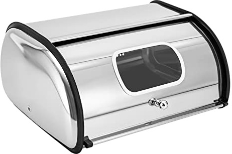 KANBCNG Panera de 5 litros de acero inoxidable, con orificios de ventilación y ventana transparente, caja de almacenamiento de metal