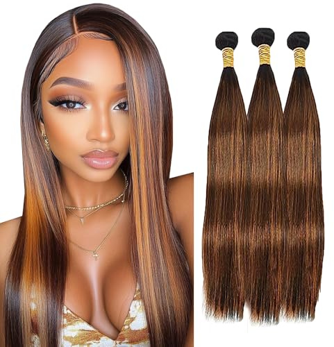 Tuheerst p4/30 Highlight Brown Color Bundles Human Hair Doubles Weft Straight Weave 3 Bundles Total 150g Unprocessed Human Hair Extension 22 24 26 Inch