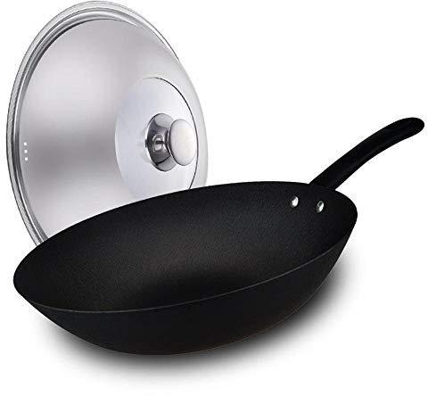 YNIYUJKL Wok, Iron Pan Uncoated Cast Iron Pot Old-Fashioned Wok Induction Cooker Gas Stove Applicable,