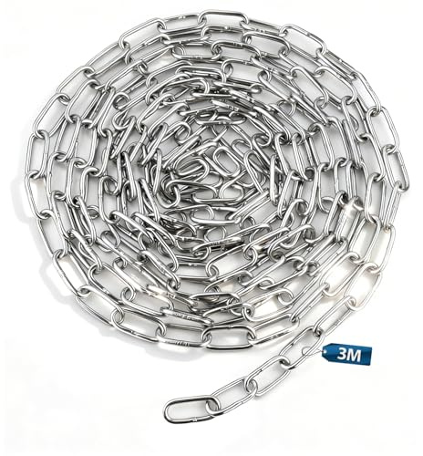 msymsyu Metallkette 3m Edelstahlkette Meterware 1.5mm Stahlkette 1 Stück | Edelstahlkette, Gliederkette Meterware, für Wäschekette Hundekette Schaukeln Hängesessel Schwenkkette ( 3mx1.5mm )