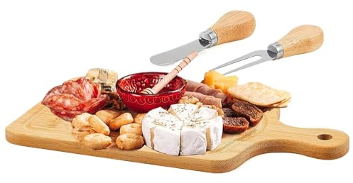 Planche À Fromage | Plateau de Service Charcuterie,Planche à Découper en Bois avec Couverts et Étiquette Merci Carrée pour Réunion Familiale Anniversaire Housewarming