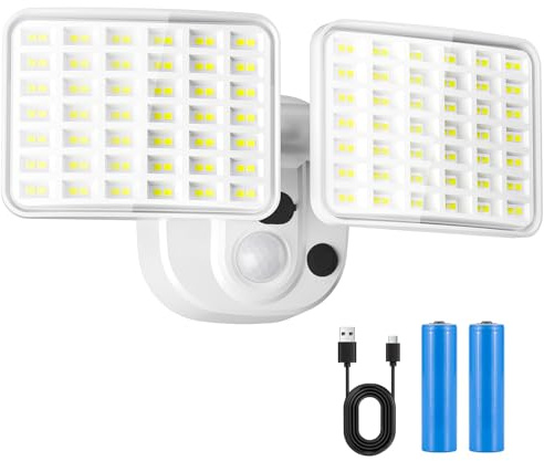 YTKIH Lampada da esterno ricaricabile con sensore di movimento, lampada a batteria ricaricabile (1-3 mesi di funzionamento), faretto LED con sensore di movimento esterno, ricaricabile USB per garage
