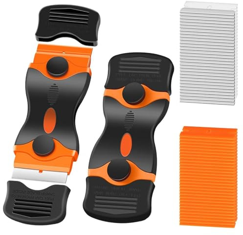 Window Scraper Tool - Double Edged Non Scratch Scraper with 20Pcs Replacement/Cleaning Scraper Tool for Hob Oven, Cooktop, Windows, Sticker, Wallpaper, Glass or Paint Removal