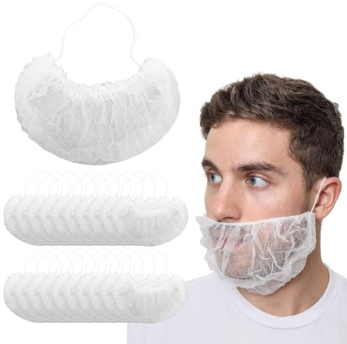 ROKZELT 100x Bartnetz, Einweg Bartbinde Weiß, Barthaube mit elastischem Gummizug, Bart Netz, Bartschutz, Bartschutz Maske lebensmitteltauglich, Bartschutz Hygiene, Beard Mask
