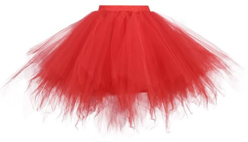 Tüllrock Kinder Mädchen Tütü Rock Ballett Röcke Tutu Prinzessin Ballettrock Minirock Tanzkleid für Karneval (Red, 2-12 Years)